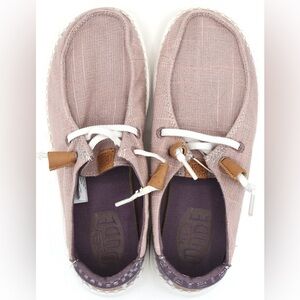 EUC Hey Dude Wendy Slub Baja Strip Lavender Slip On Metallic 7